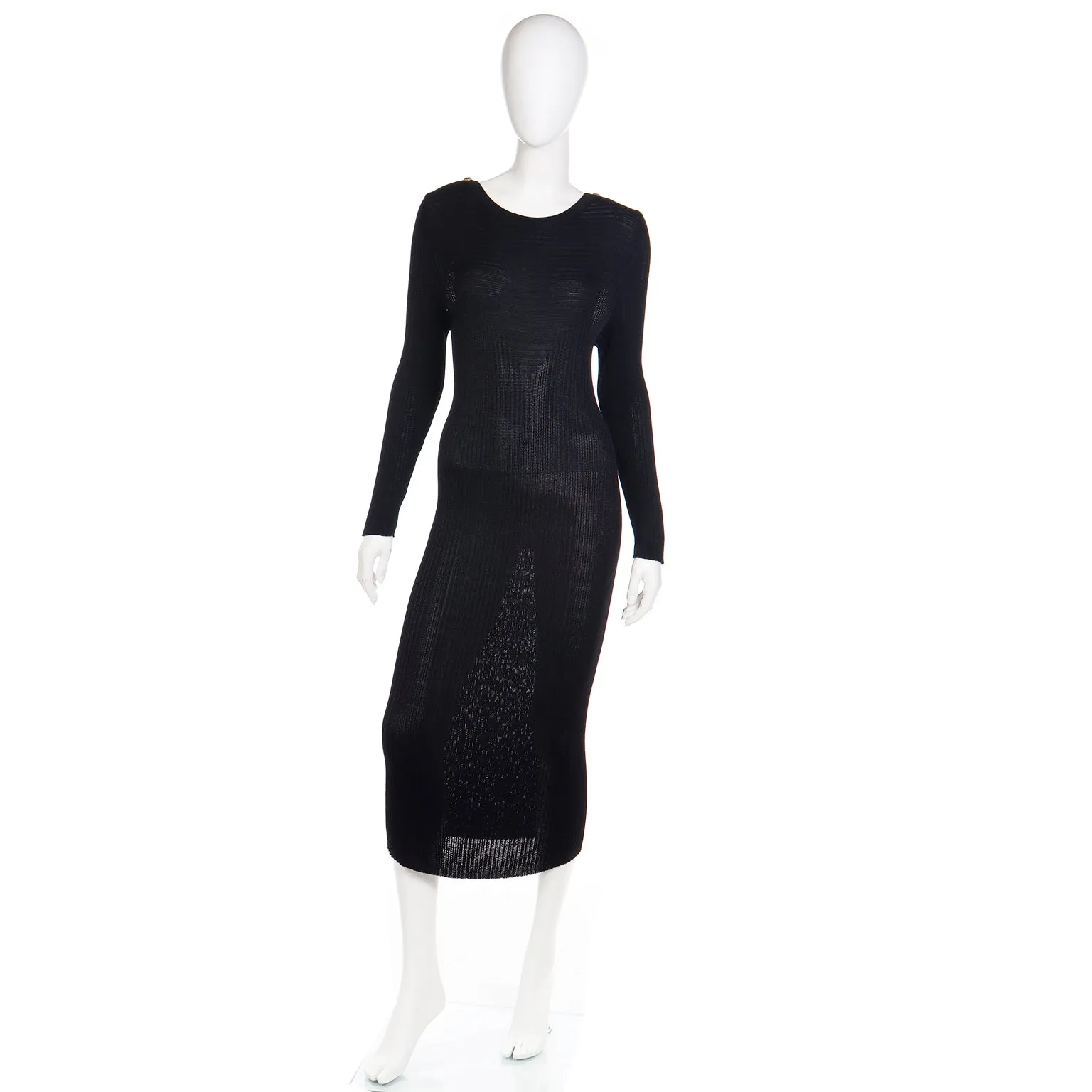 1980s Yves Saint Laurent Vintage Bodycon Black Knit Dress