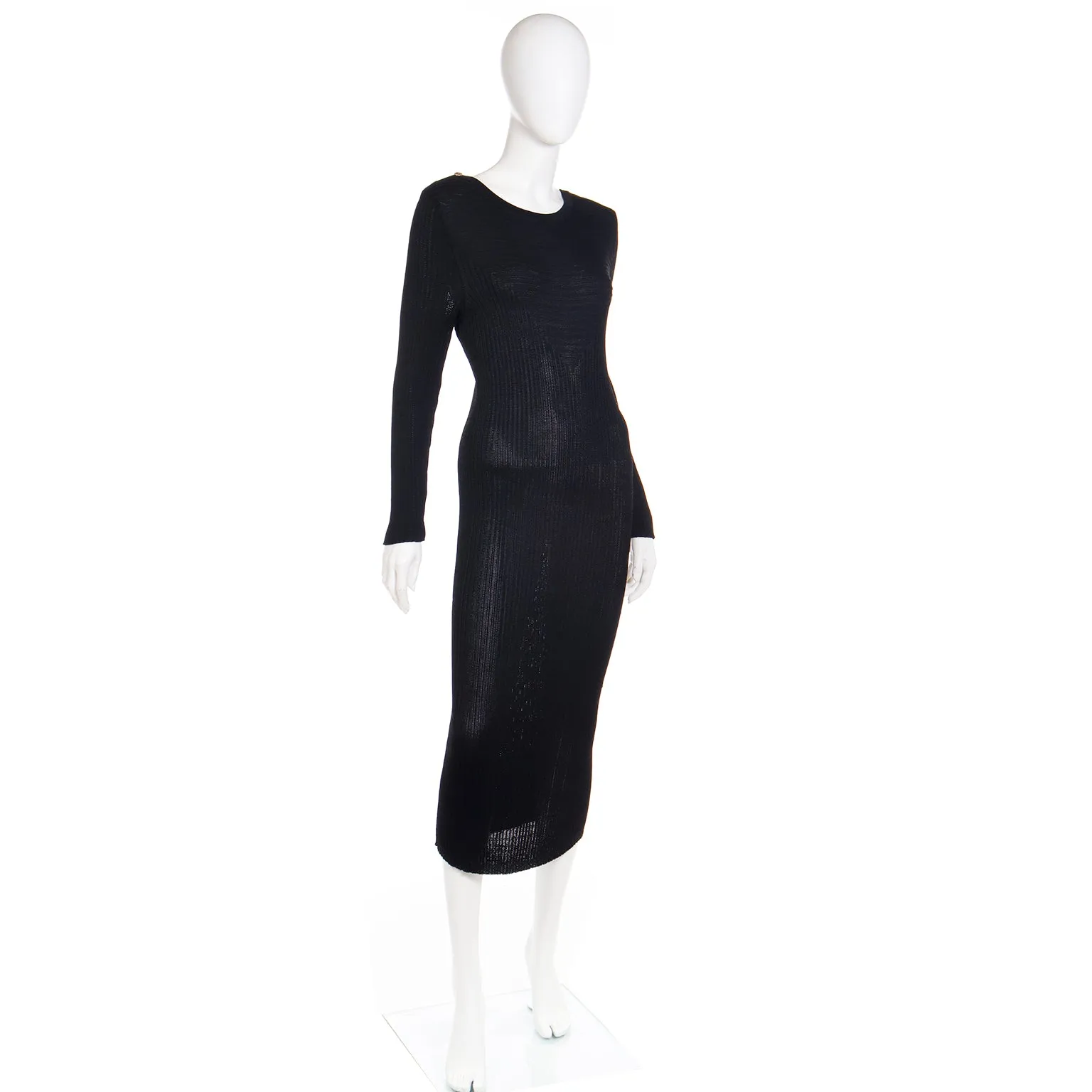 1980s Yves Saint Laurent Vintage Bodycon Black Knit Dress