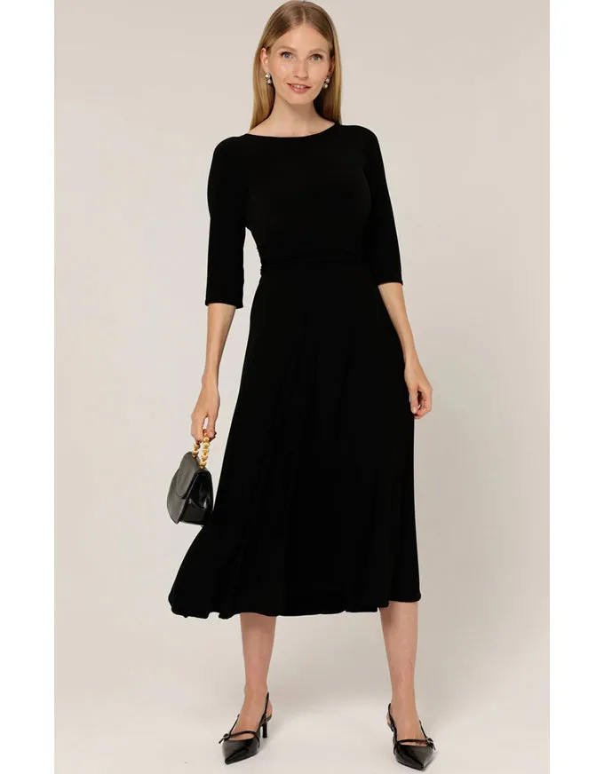 3/4 Sleeve Reverse Wrap Midi Black