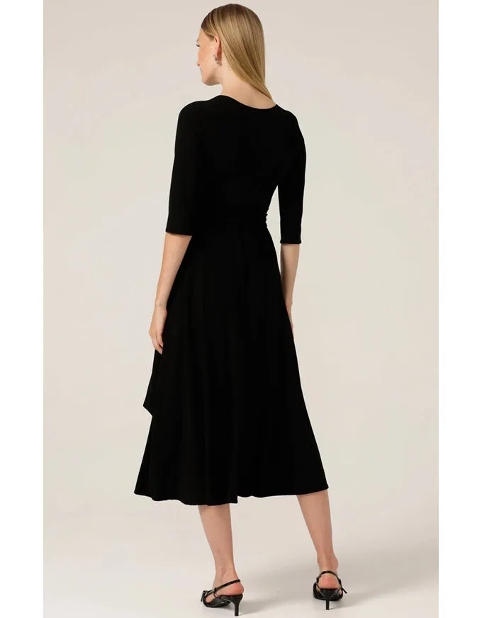 3/4 Sleeve Reverse Wrap Midi Black