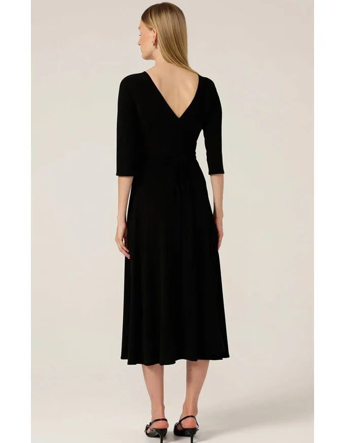 3/4 Sleeve Reverse Wrap Midi Black