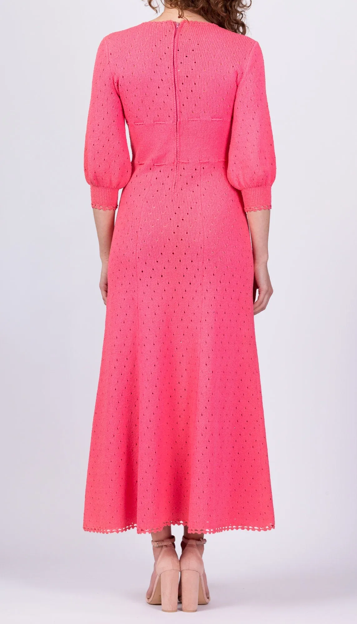 70s Picardo Knits Pink Eyelet Maxi Dress - Medium