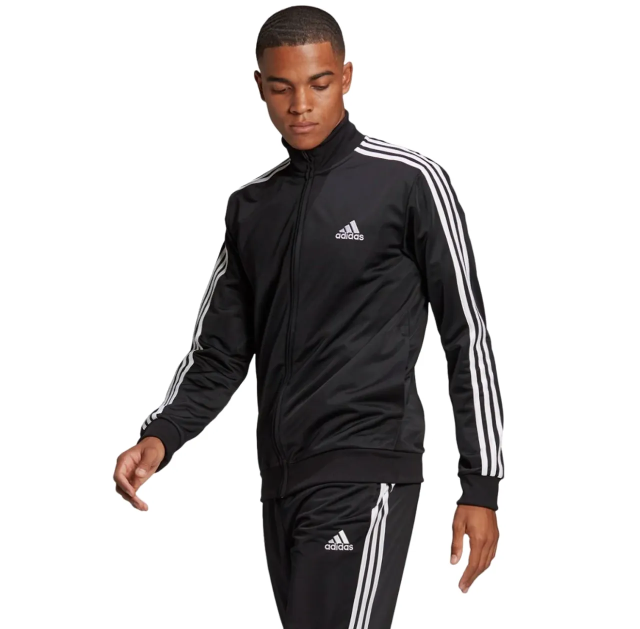 Adidas Mens Essentials 3 Stripes Black/White Tracksuit