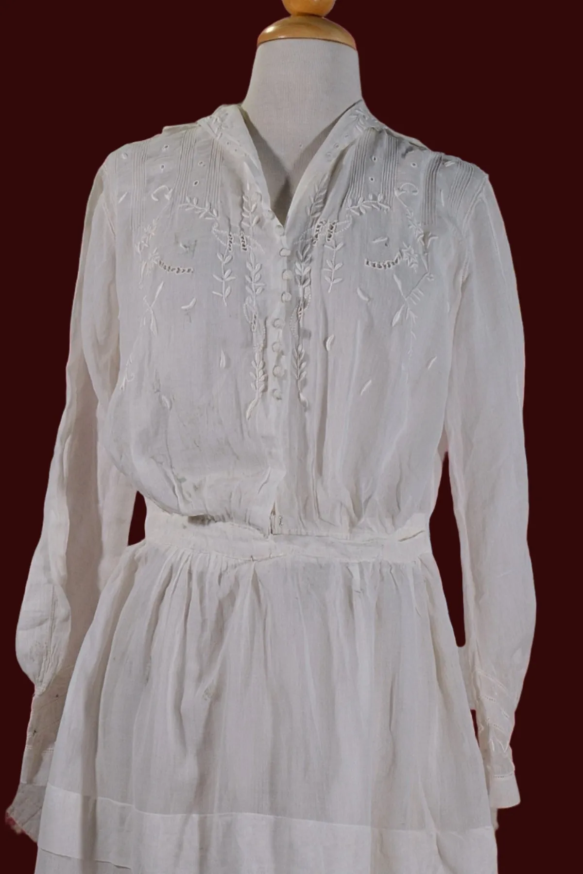 Antique Edwardian Lawn Dress, Embroidered Details, Not Perfect
