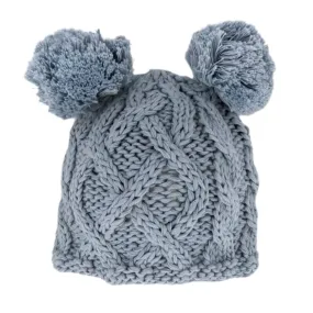 Aran Double Pom Pom Newborn Hat - Chambray