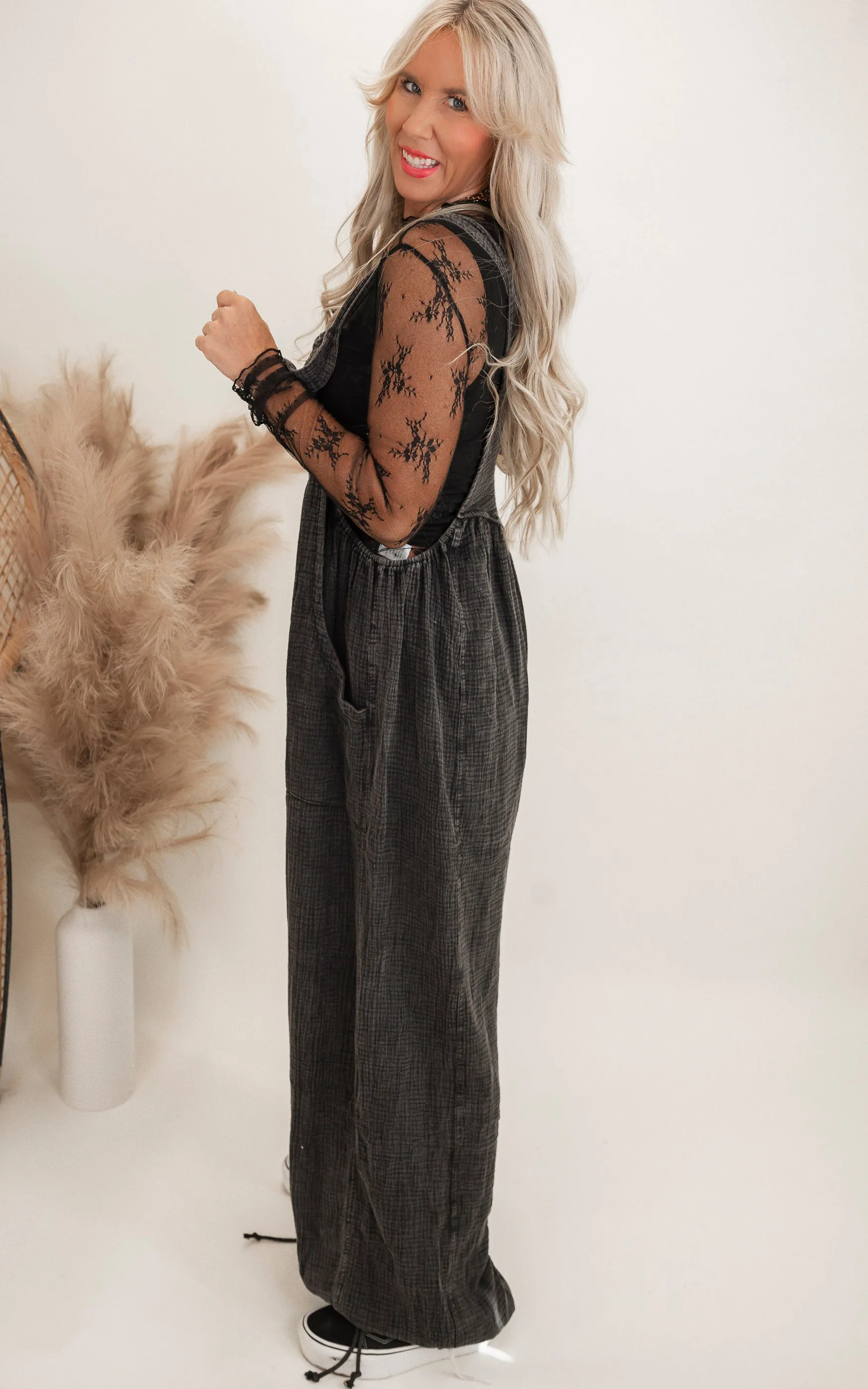 Ash Cotton Gauze Mineral Washed Jumpsuit