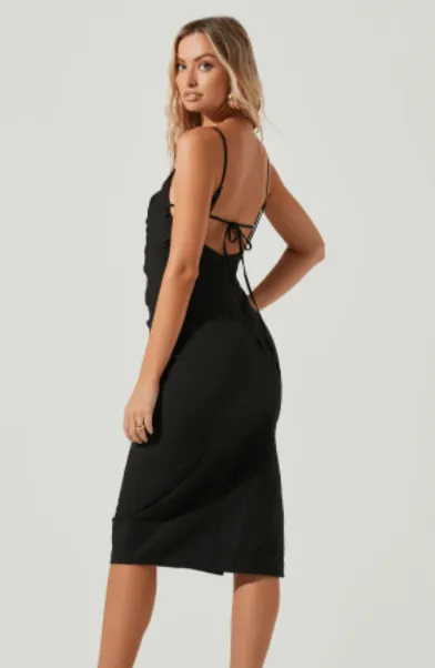 ASTR Armona Square Neck Ruched Midi Dress in Black