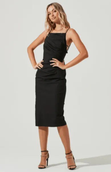 ASTR Armona Square Neck Ruched Midi Dress in Black