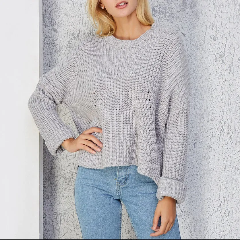 Backless Dolman Sleeve Round Neck Sweaters