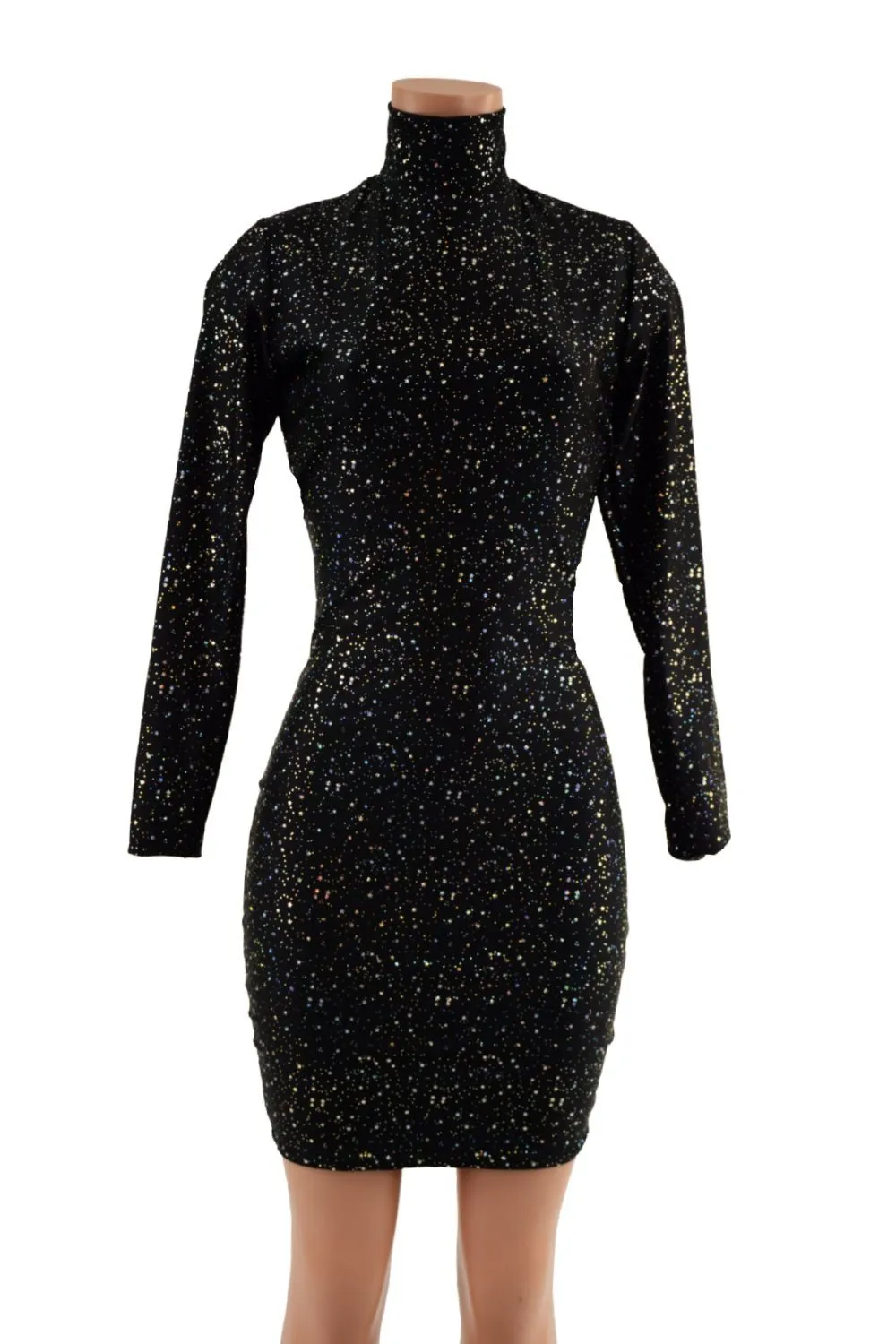 Backless Star Noir Bodycon Dress with Snap Back Turtleneck