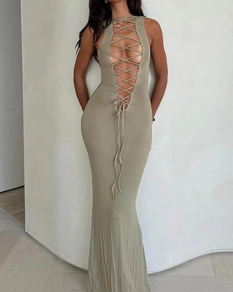 Backless Strapless Sleeveless Two-Wear Bodycon Long Dress