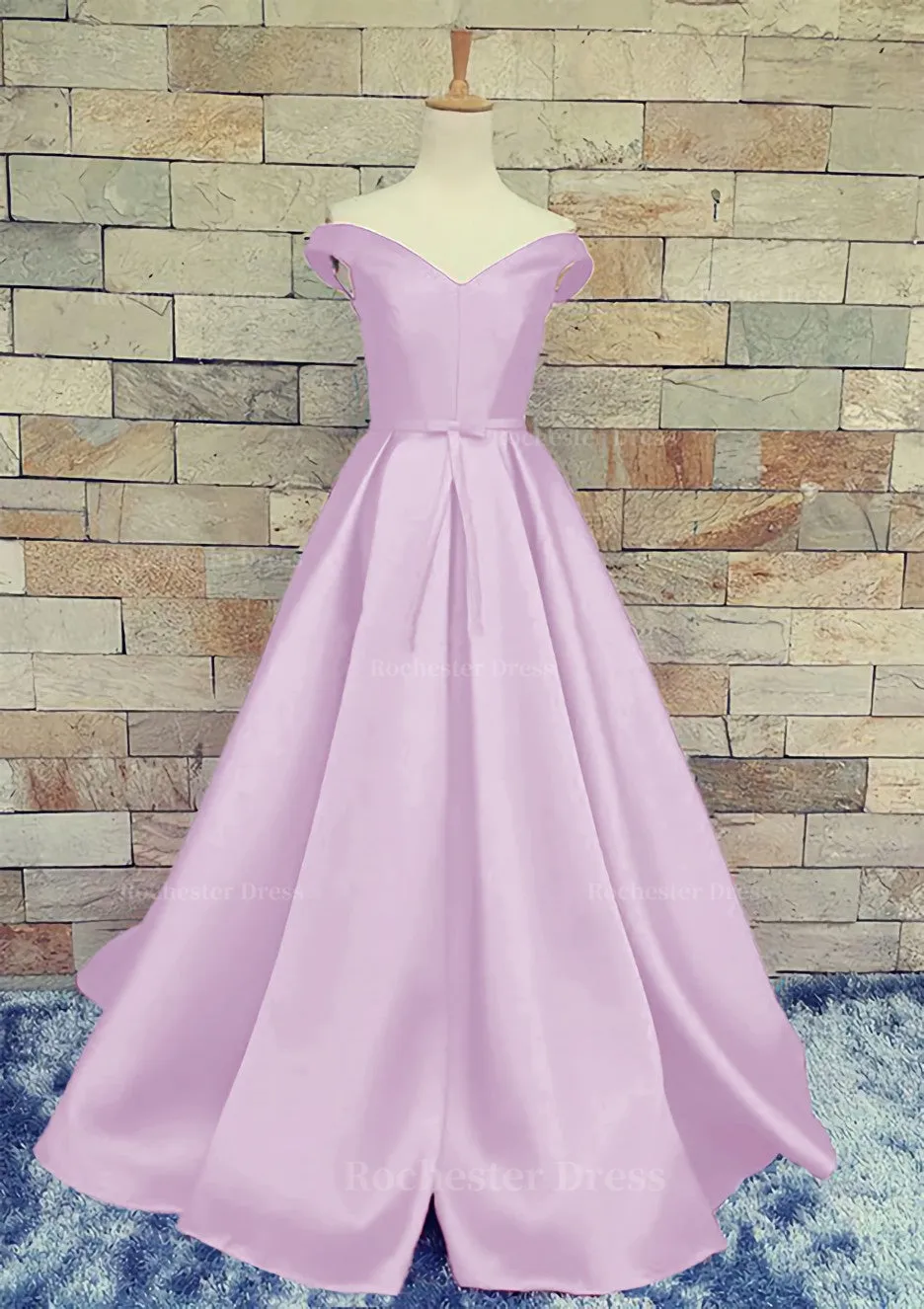 Ball Gown Off-The-Shoulder Sweep Train Satin Prom Dresses With Waistband