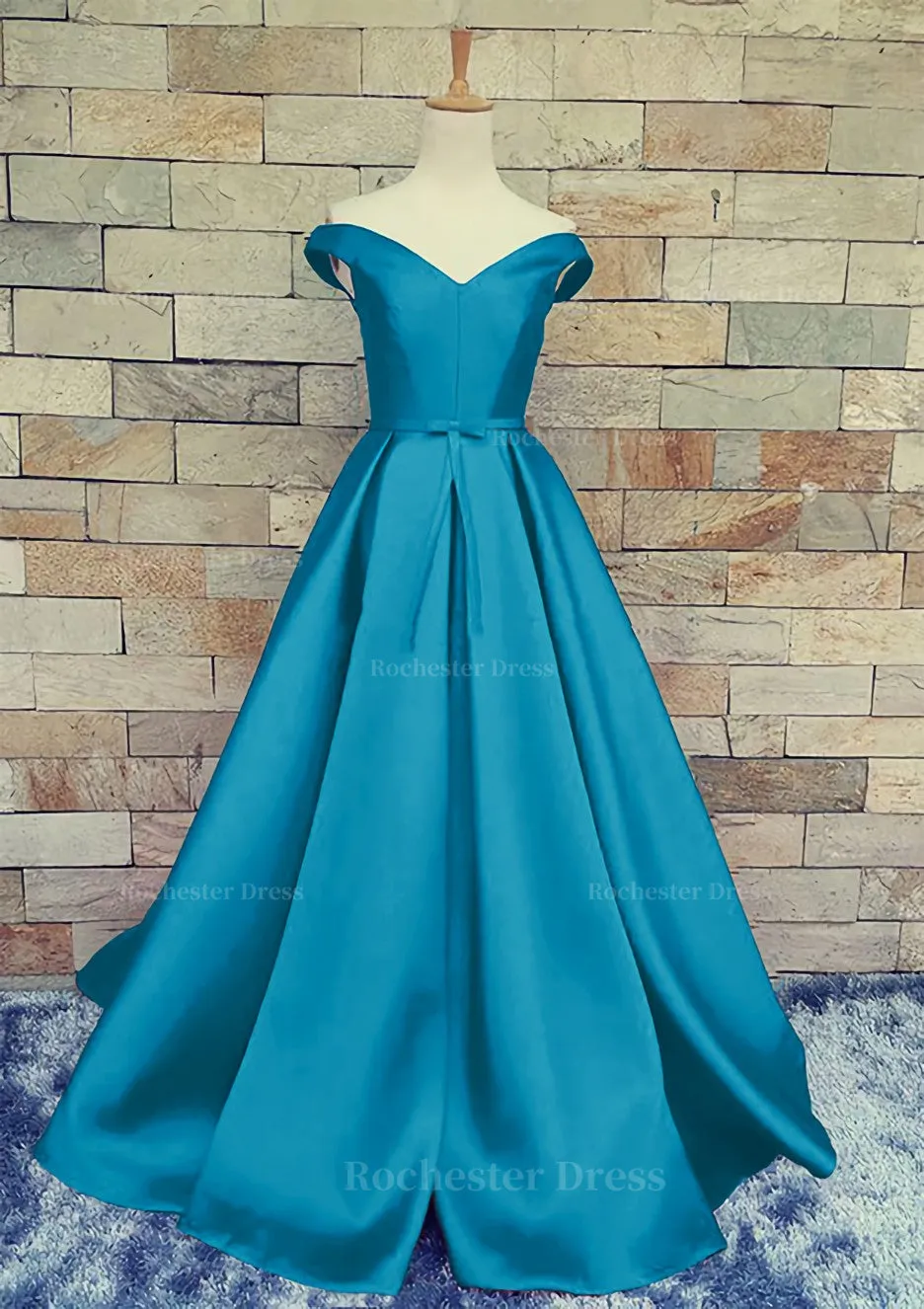 Ball Gown Off-The-Shoulder Sweep Train Satin Prom Dresses With Waistband