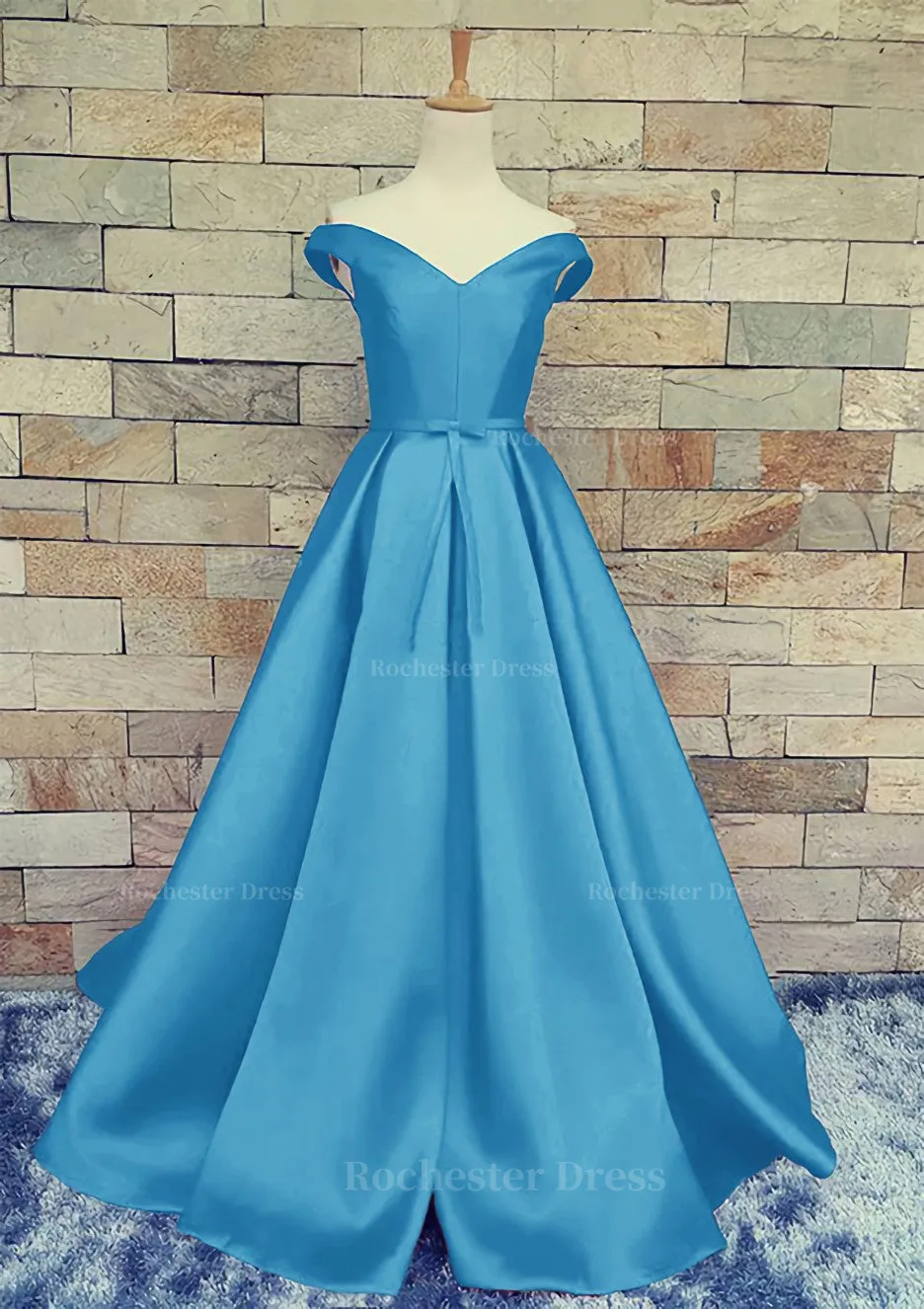 Ball Gown Off-The-Shoulder Sweep Train Satin Prom Dresses With Waistband