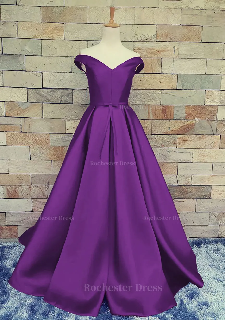 Ball Gown Off-The-Shoulder Sweep Train Satin Prom Dresses With Waistband