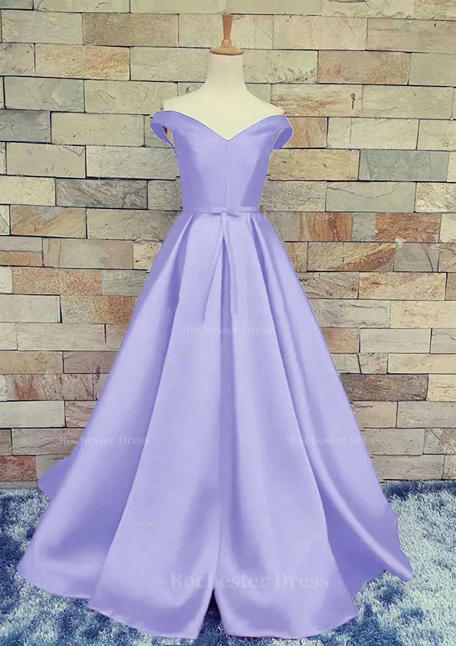 Ball Gown Off-The-Shoulder Sweep Train Satin Prom Dresses With Waistband