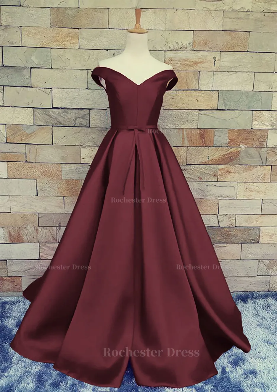 Ball Gown Off-The-Shoulder Sweep Train Satin Prom Dresses With Waistband