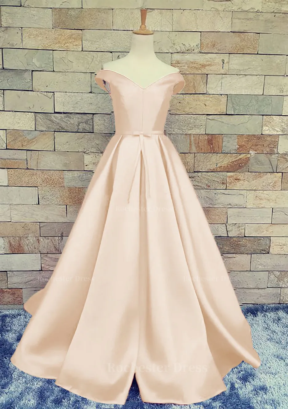 Ball Gown Off-The-Shoulder Sweep Train Satin Prom Dresses With Waistband