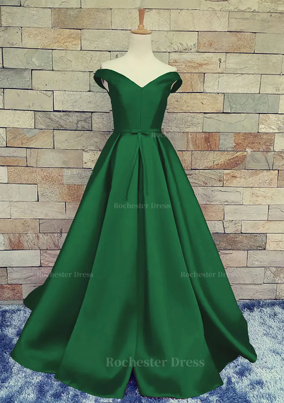 Ball Gown Off-The-Shoulder Sweep Train Satin Prom Dresses With Waistband