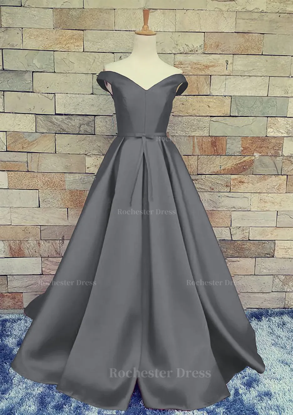 Ball Gown Off-The-Shoulder Sweep Train Satin Prom Dresses With Waistband