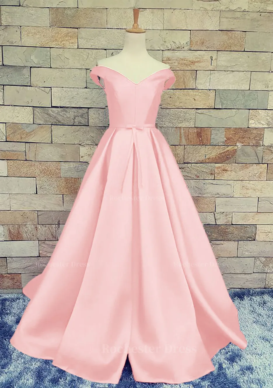 Ball Gown Off-The-Shoulder Sweep Train Satin Prom Dresses With Waistband