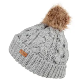 Barbour Hats Penshaw Cable Knit Faux Fur Pom Bobble Hat - Grey