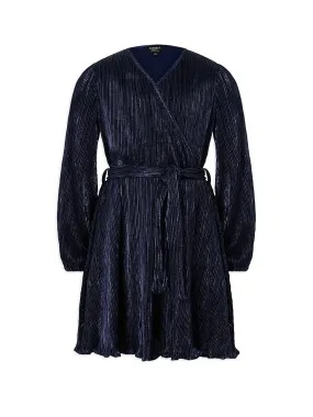 Bardot Junior Girl's Bellissa Pleated Wrap Dress - Navy Shine