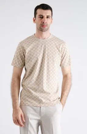 Beige All Over Printed Tee Shirt