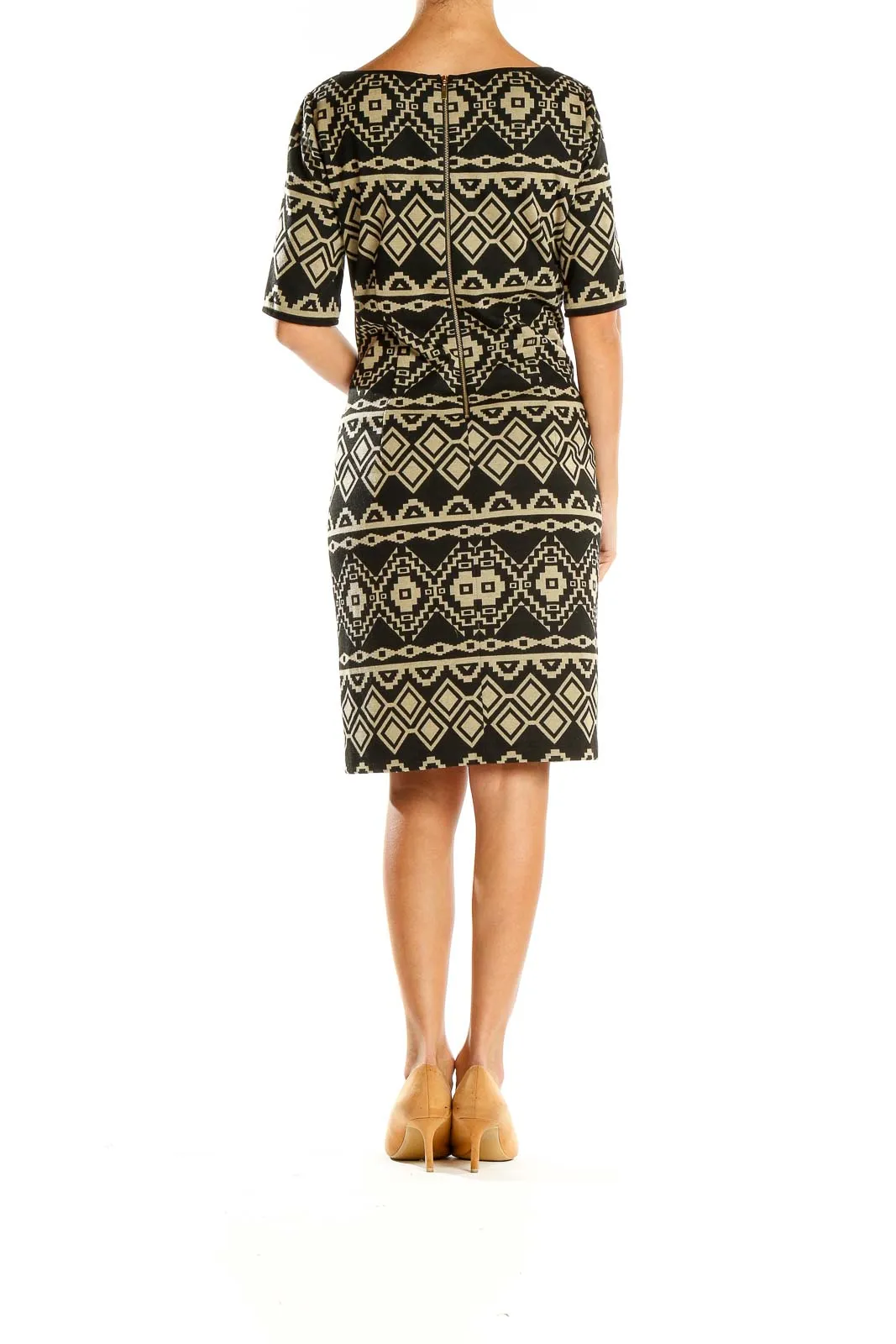 Black and Beige Geometric Knit Dress