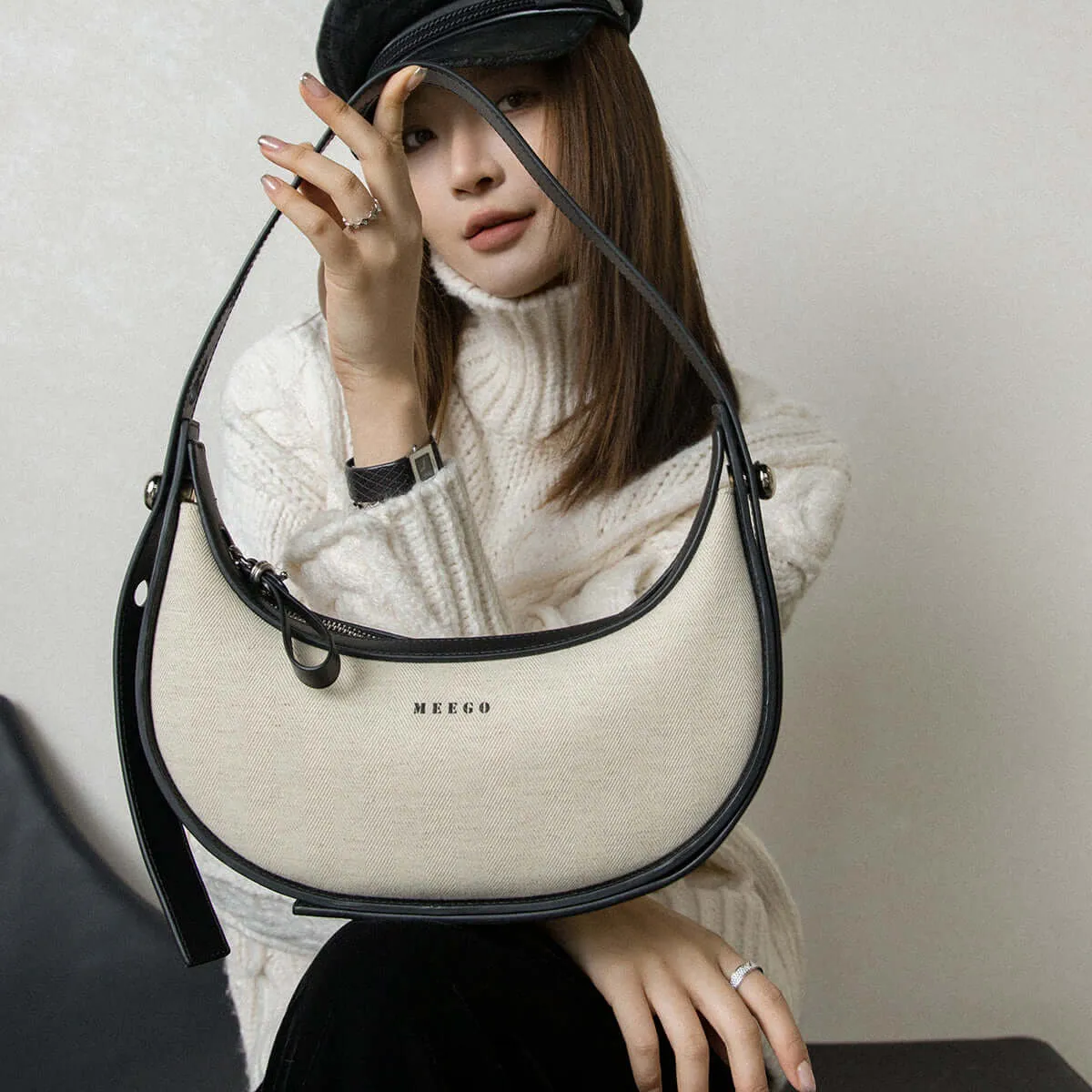 Black and White Crescent Bag