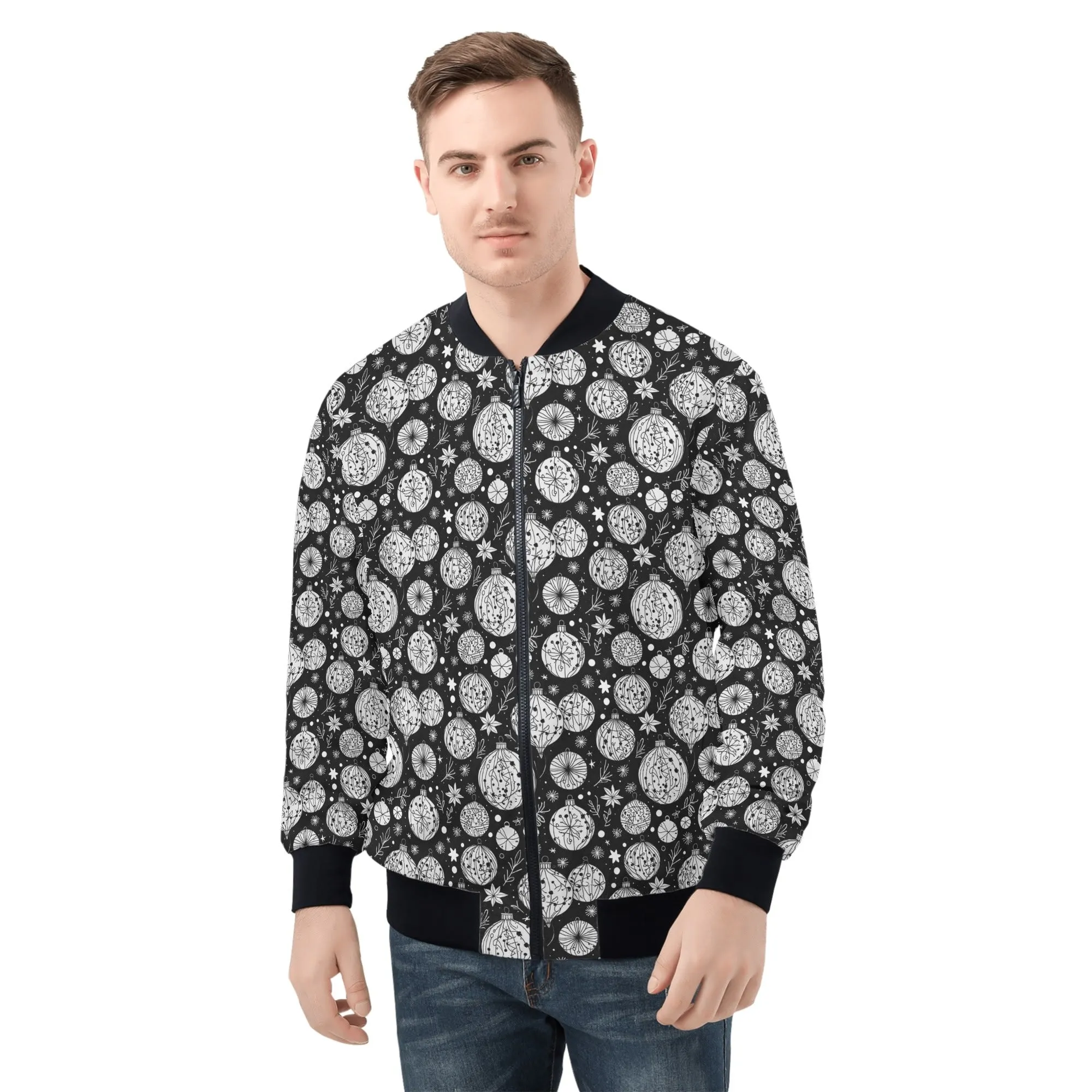 Black and White Ornament Unisex Zip Up Track Jacket