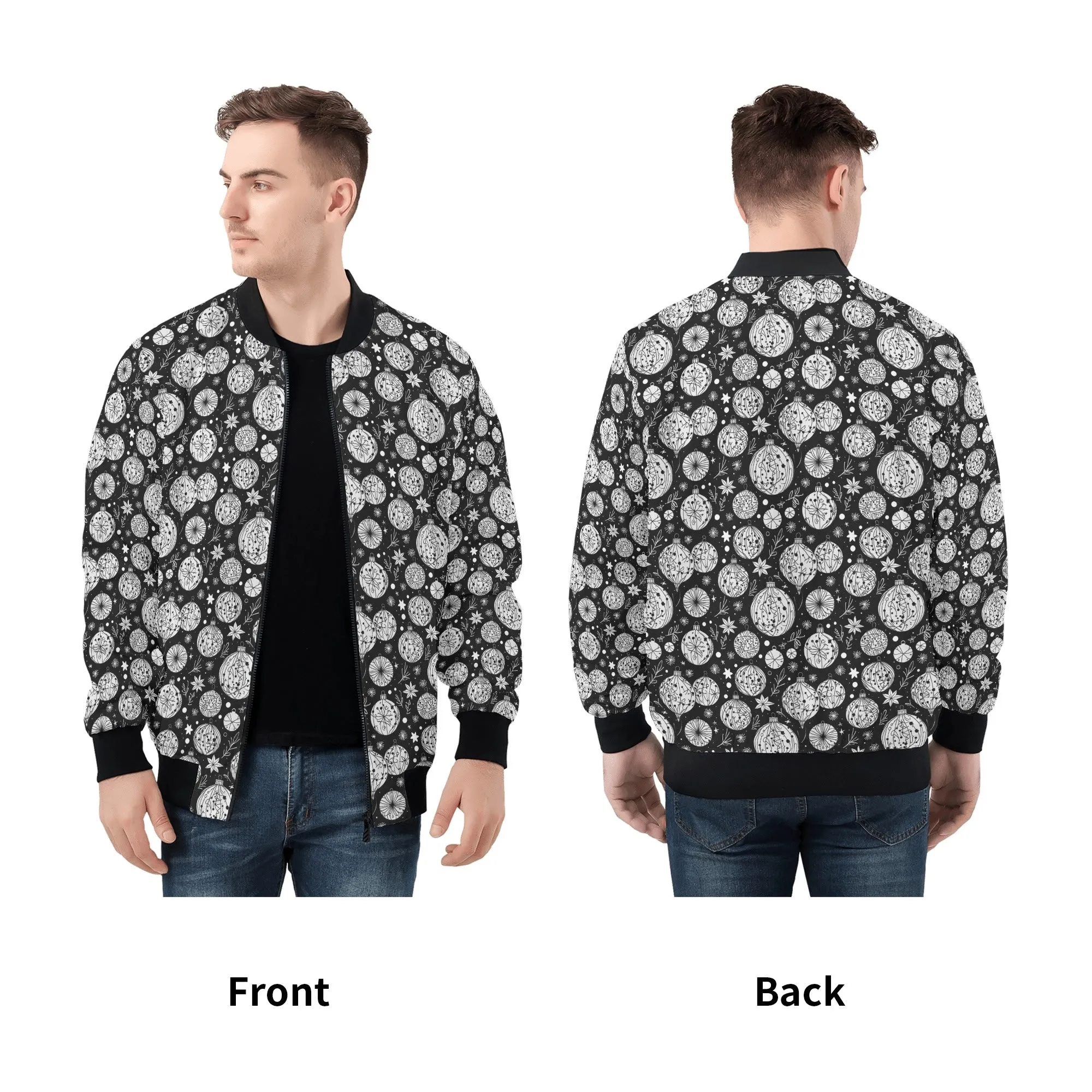 Black and White Ornament Unisex Zip Up Track Jacket