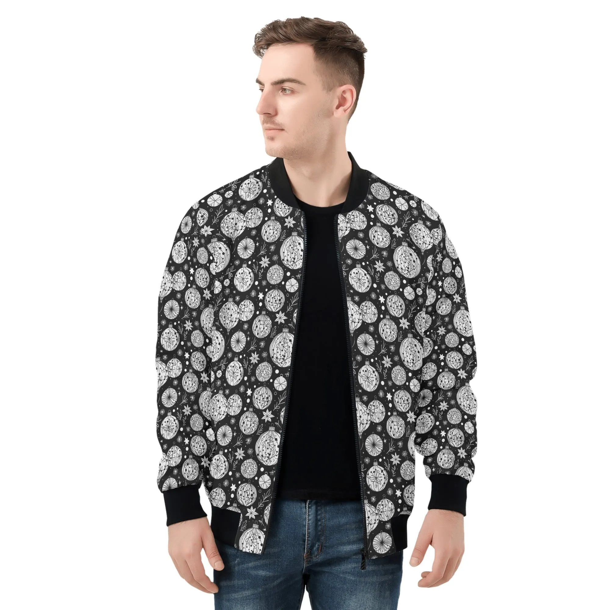 Black and White Ornament Unisex Zip Up Track Jacket