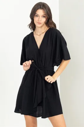 Black Beyond Chic Belted Wrap Mini Dress