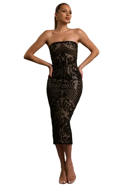 BLACK TIE - SEQUIN TUBE MIDI DRESS