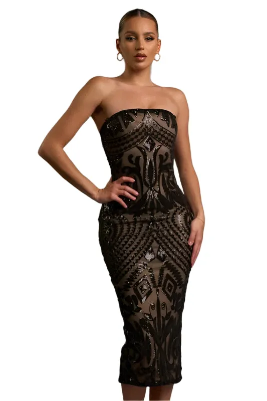 BLACK TIE - SEQUIN TUBE MIDI DRESS