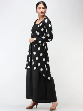 Black White Hand Woven Ikat Long Cape Jacket - J10FXXX