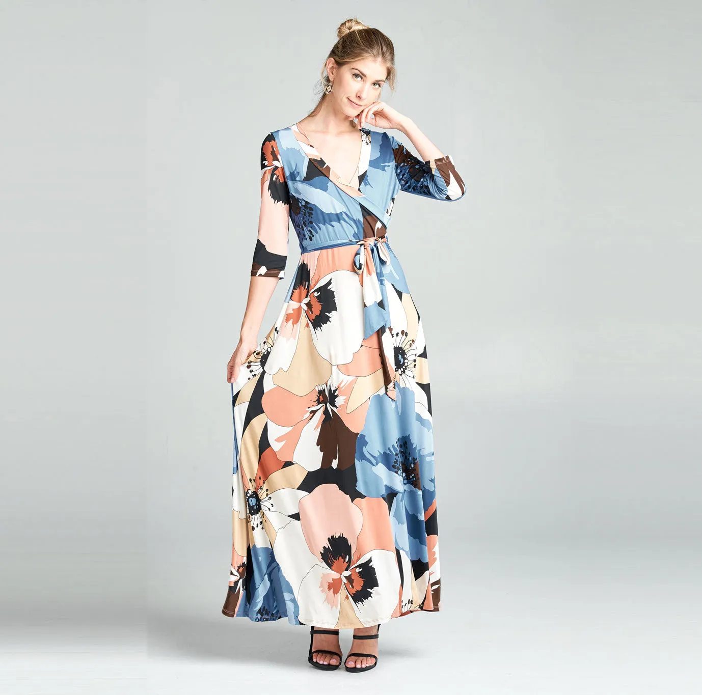 Blue Abstract Poppy Venechia Maxi Wrap Dress