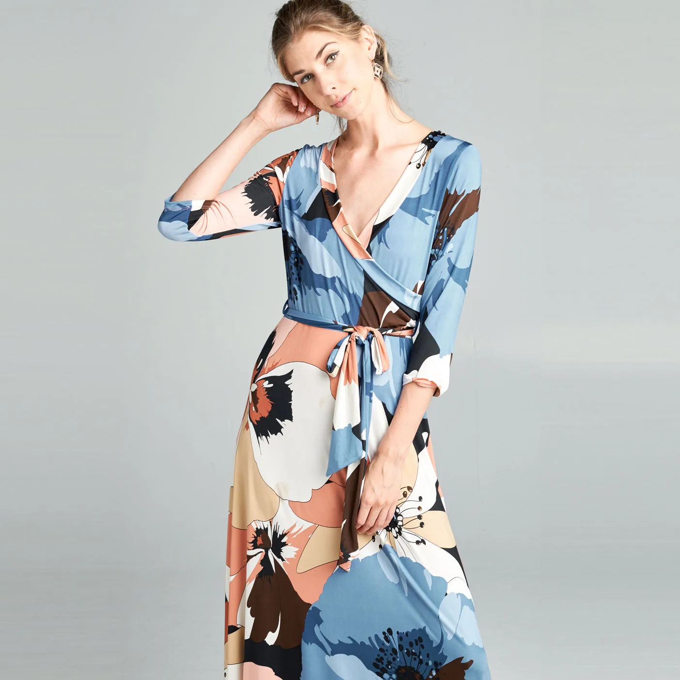 Blue Abstract Poppy Venechia Maxi Wrap Dress