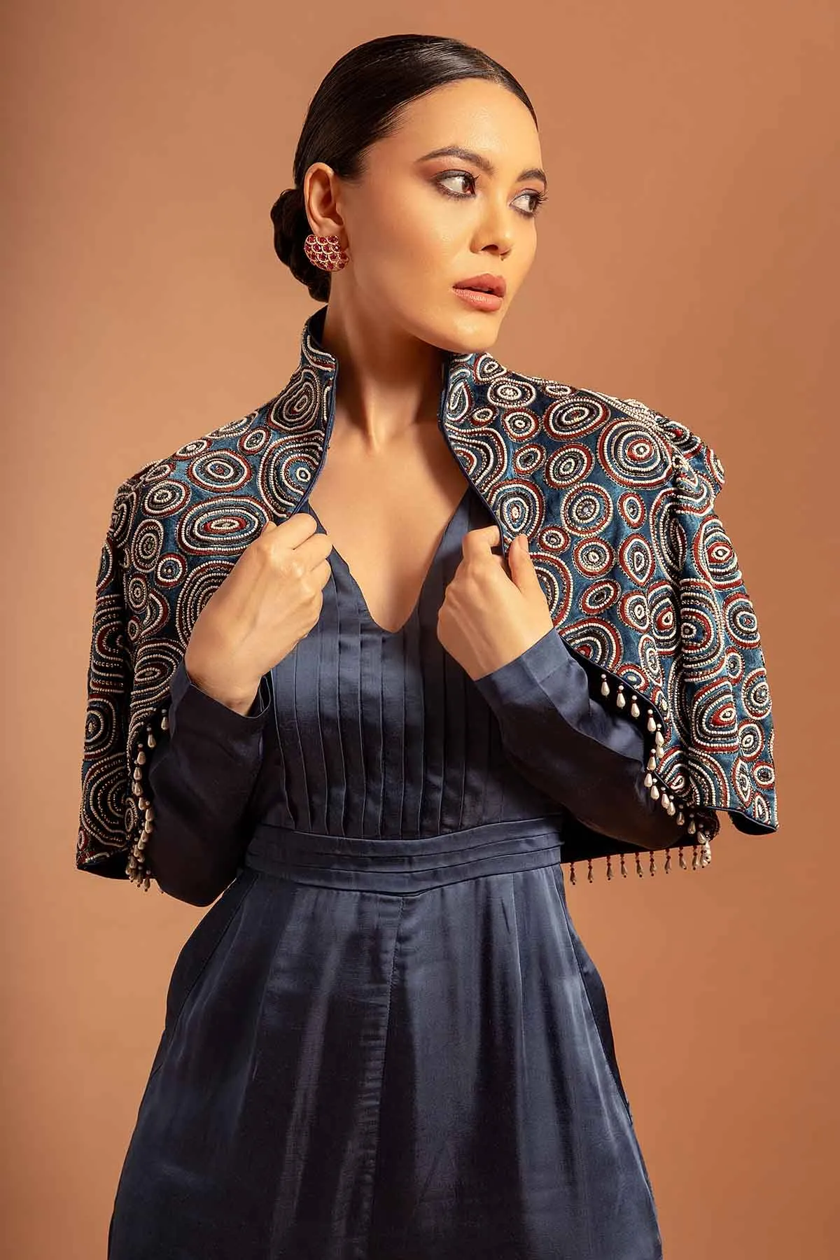Blue Printed Jumpsuit & Jacket