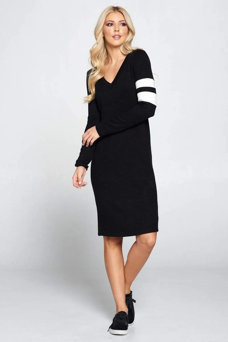 Bodycon Knit Dress with Stripes Detail