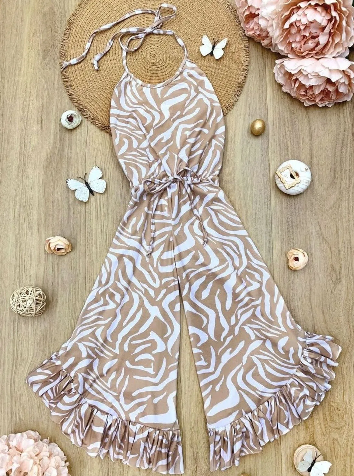 Boho Vibes Drawstring Ruffled Palazzo Jumpsuit