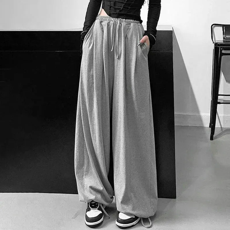 Bonnyshow New Women Oversize Gray Fashion Joggers Sweatpants Women Korean Y2k Summer Harajuku High Waist Black Loose Wide Leg Trousers