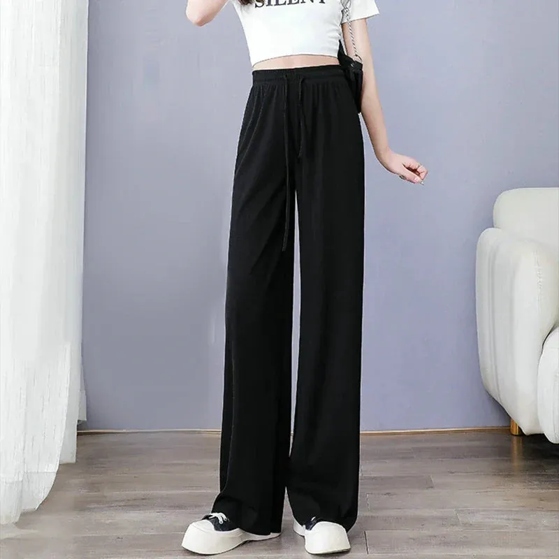 Bonnyshow New Women Oversize Gray Fashion Joggers Sweatpants Women Korean Y2k Summer Harajuku High Waist Black Loose Wide Leg Trousers