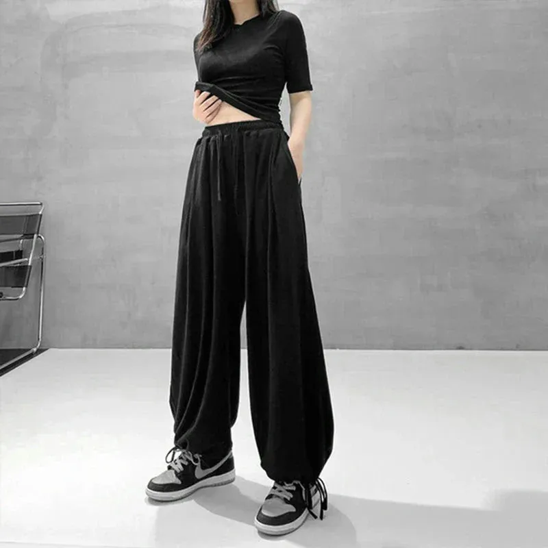 Bonnyshow New Women Oversize Gray Fashion Joggers Sweatpants Women Korean Y2k Summer Harajuku High Waist Black Loose Wide Leg Trousers