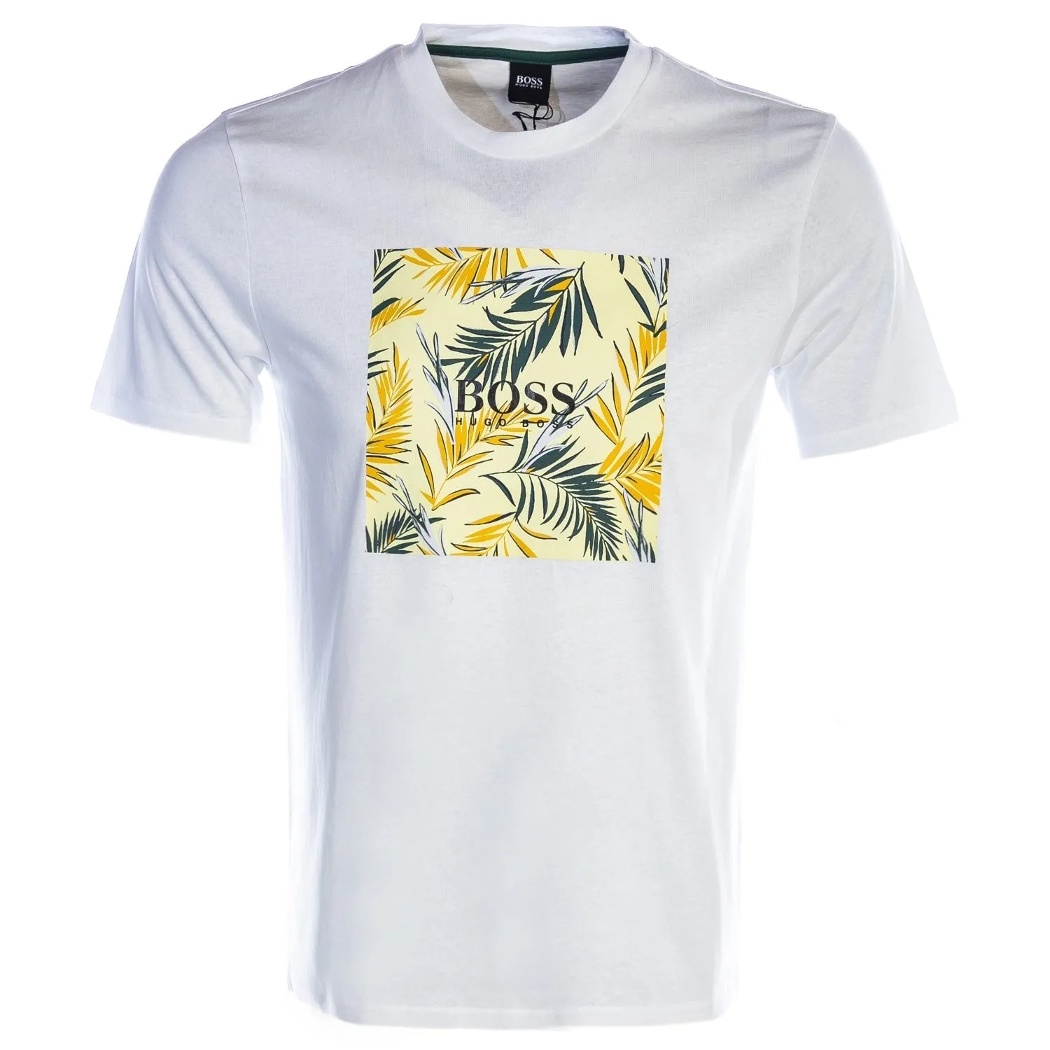 BOSS Troaar 5 T Shirt in White & Yellow Palm