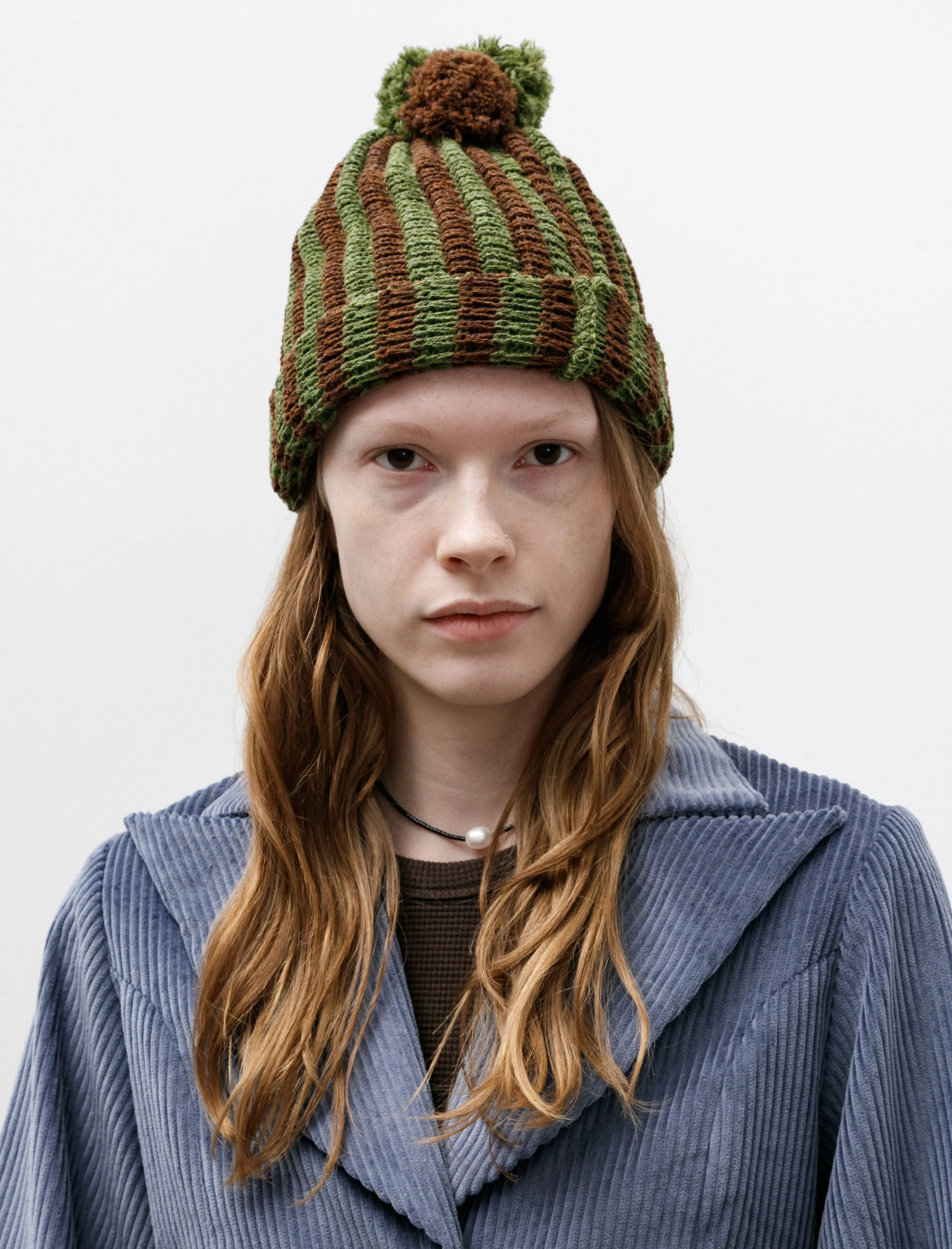 British Lambswool Stripe Pleat Hat Tobacco/Apple