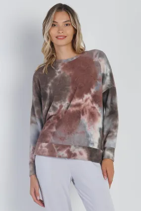 Brown Tie-Dye Crew Neck Long Sleeve Sweatshirt /1-1-1