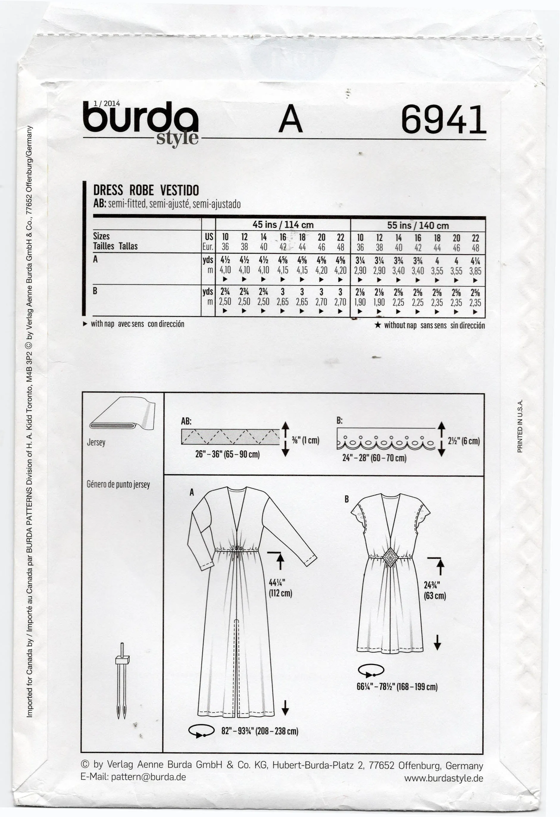 Burda 6941 Womens Stretch Gathered Waist Dress Out Of Print Sewing Pattern Sizes 10 - 22 UNCUT Factory Folded