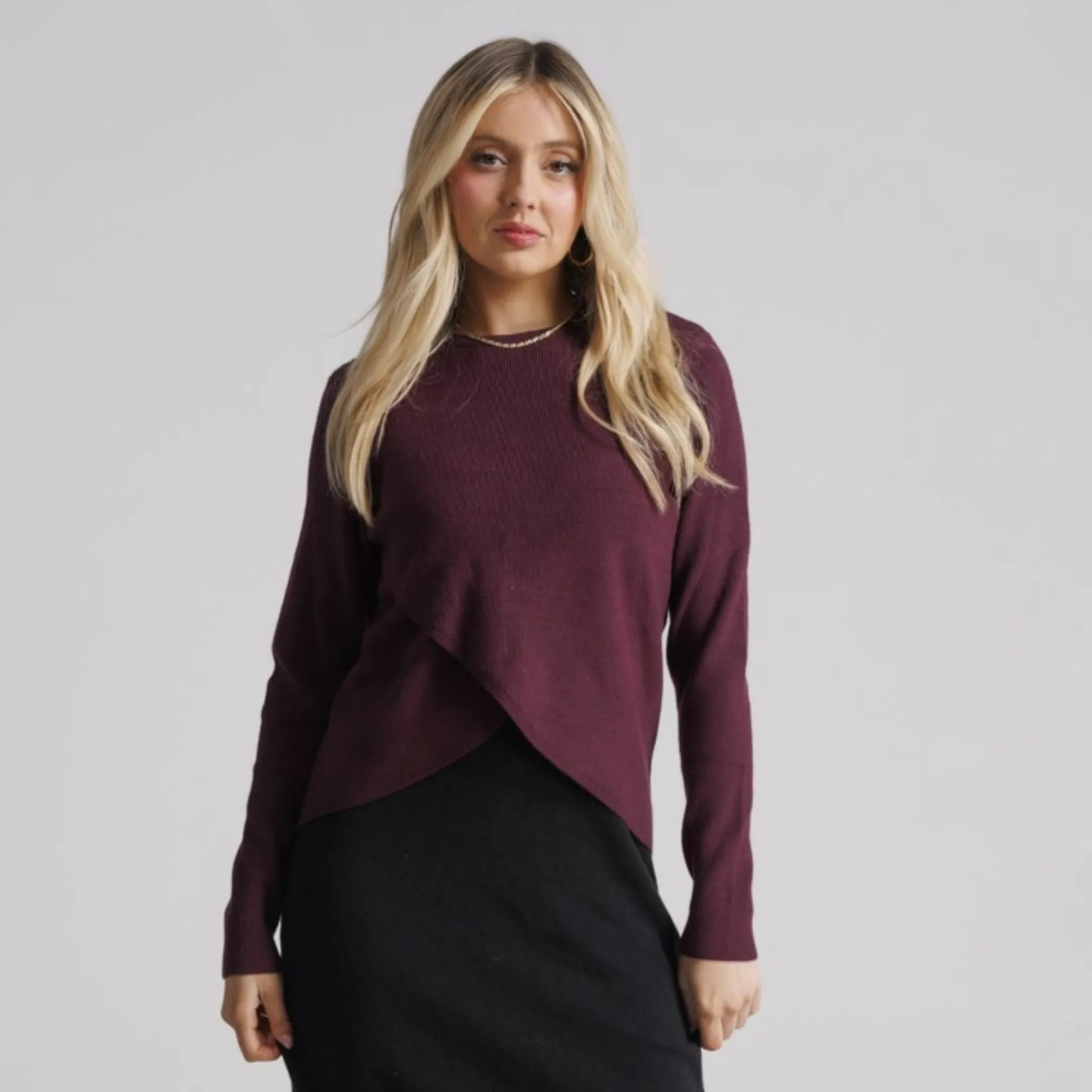 Burgundy Cropped Front Cross Layer Sweater